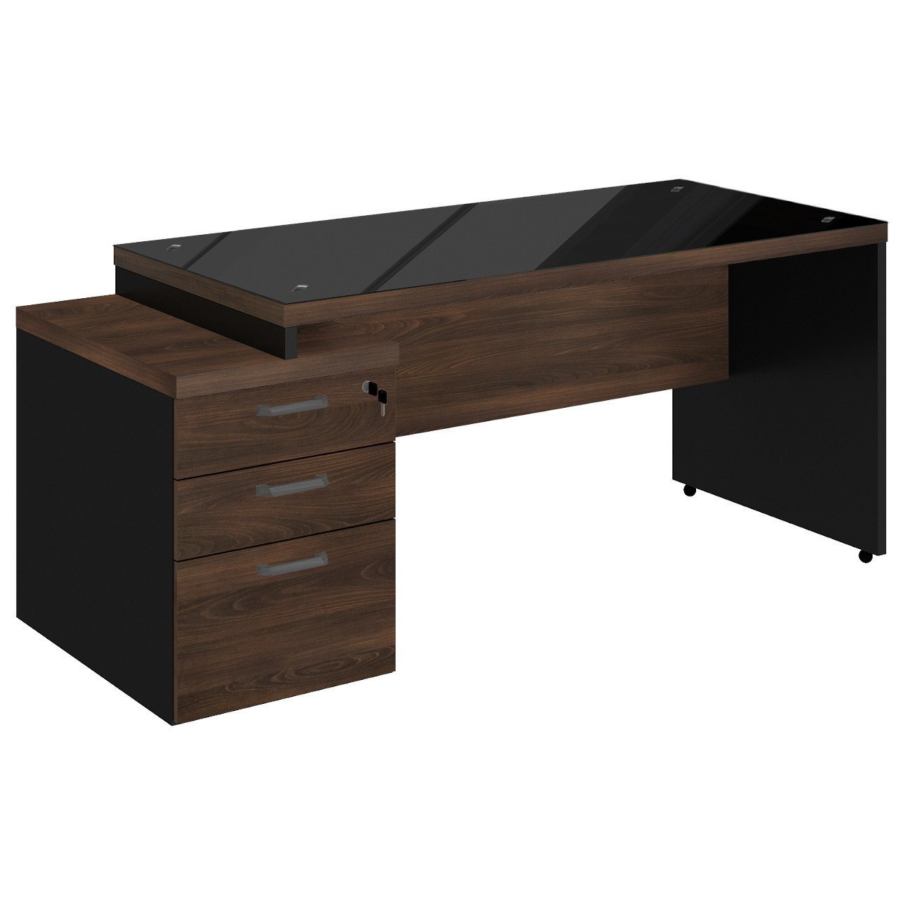 Mesa Reta Pedestal 40mm com tampo em madeira e acabamento de vidro – MP-02