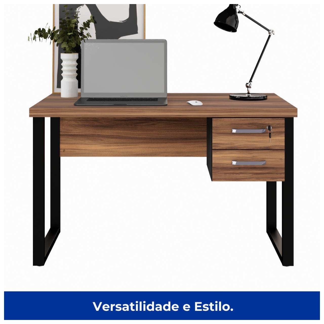 Mesa Escritório PÉ QUADRO – 1,20×0,60m – C Gavetas – NOGAL SEVILHAPRETO – 24471 — foto 4