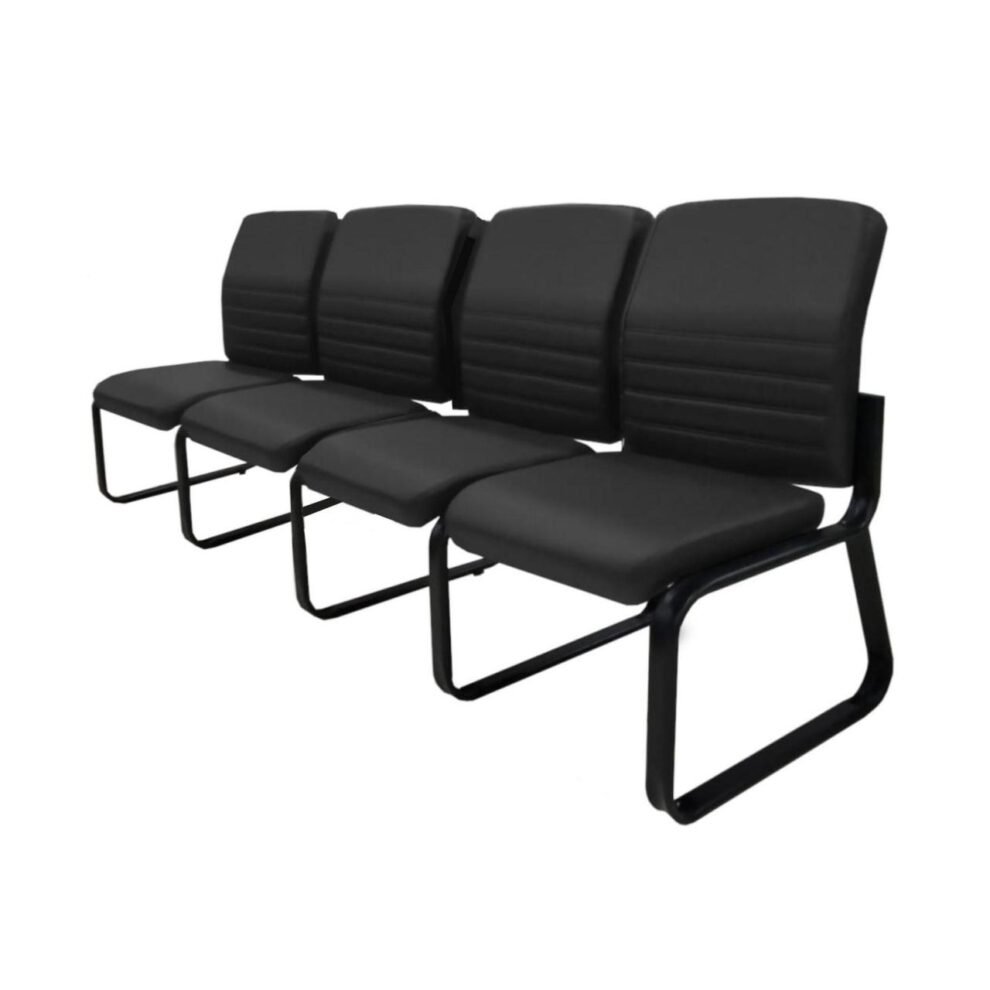 Sofanete para Escritório Estofada com 04 Lugares ESTOFADA – PMD – Cor Preto – 33122