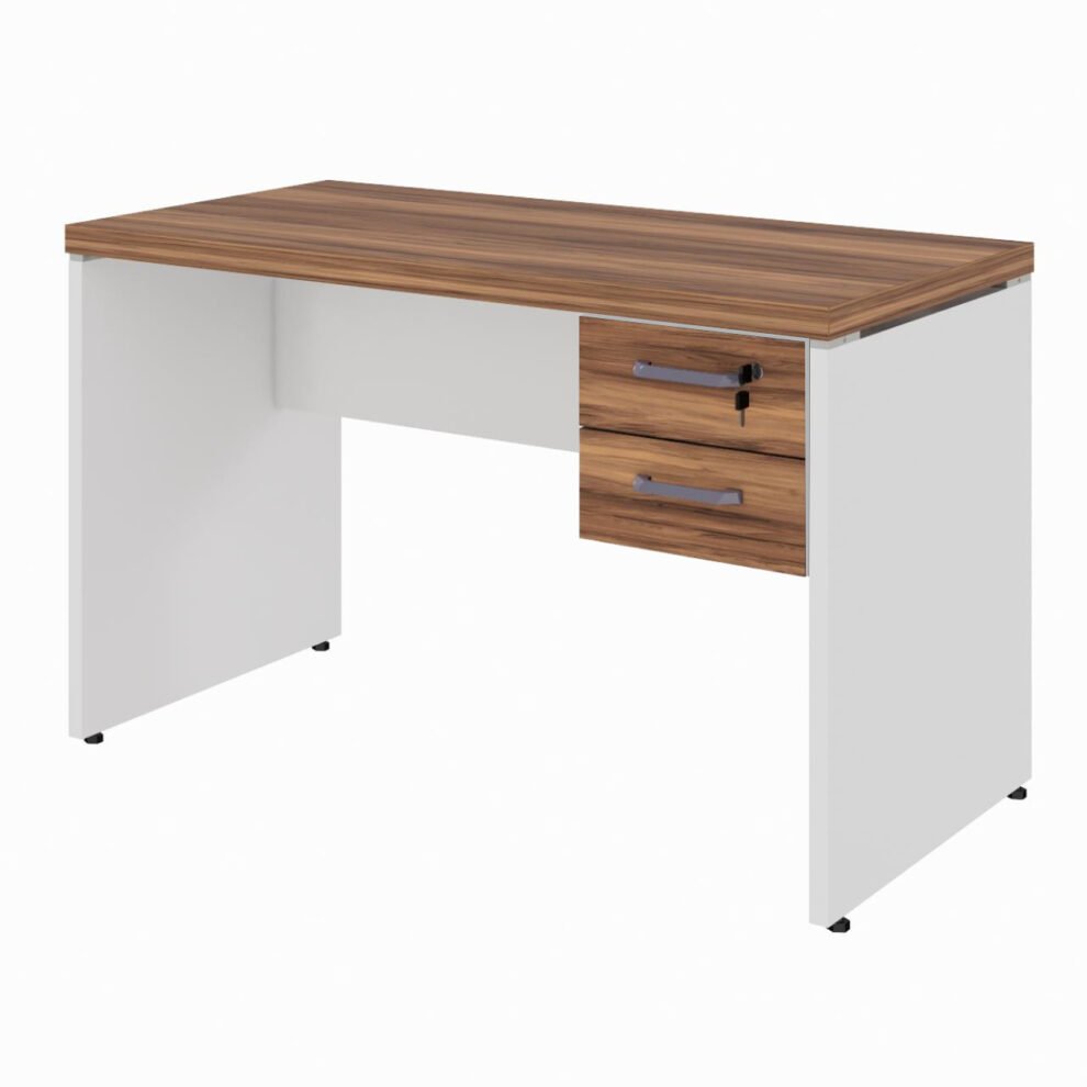 Mesa de Escritório 1,20×0,60m C/ ou S/ Gaveta – NOGAL SEVILHA/BRANCO – 3430 — foto 4