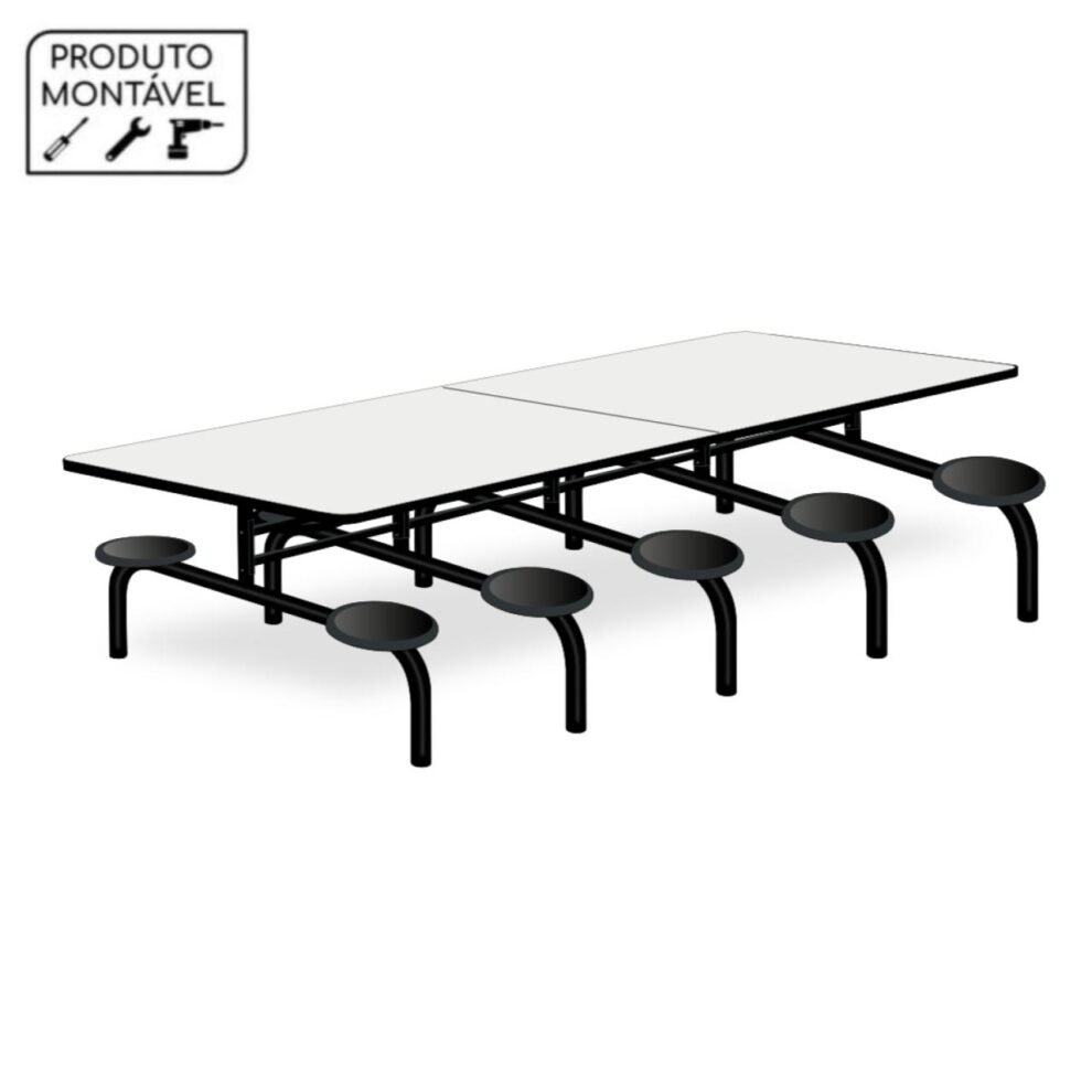 Mesa p Refeitório Fixo 10 Lugares MDP BRANCO DE 25 MM – ART VIVA – 50046