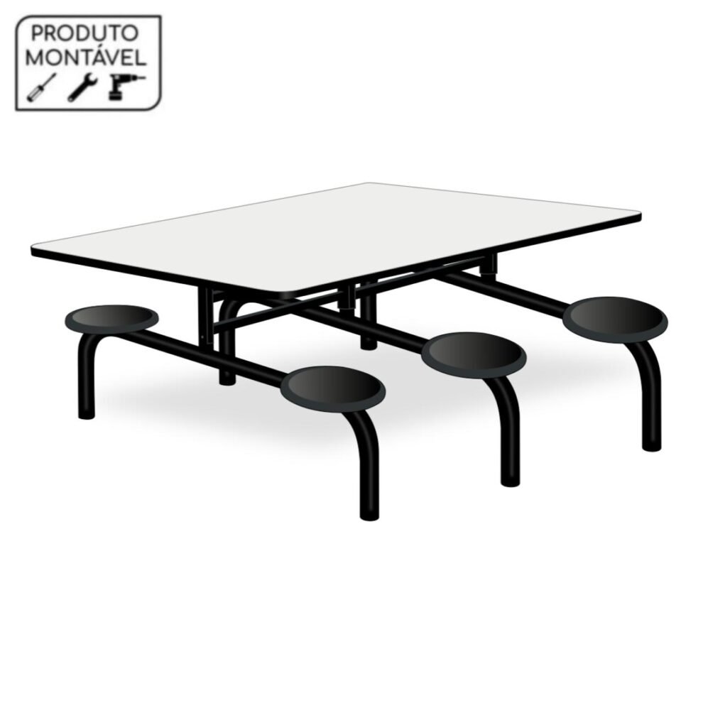 Mesa p Refeitório Fixo 06 Lugares MDP BRANCO DE 25 MM – ART VIVA – 50050