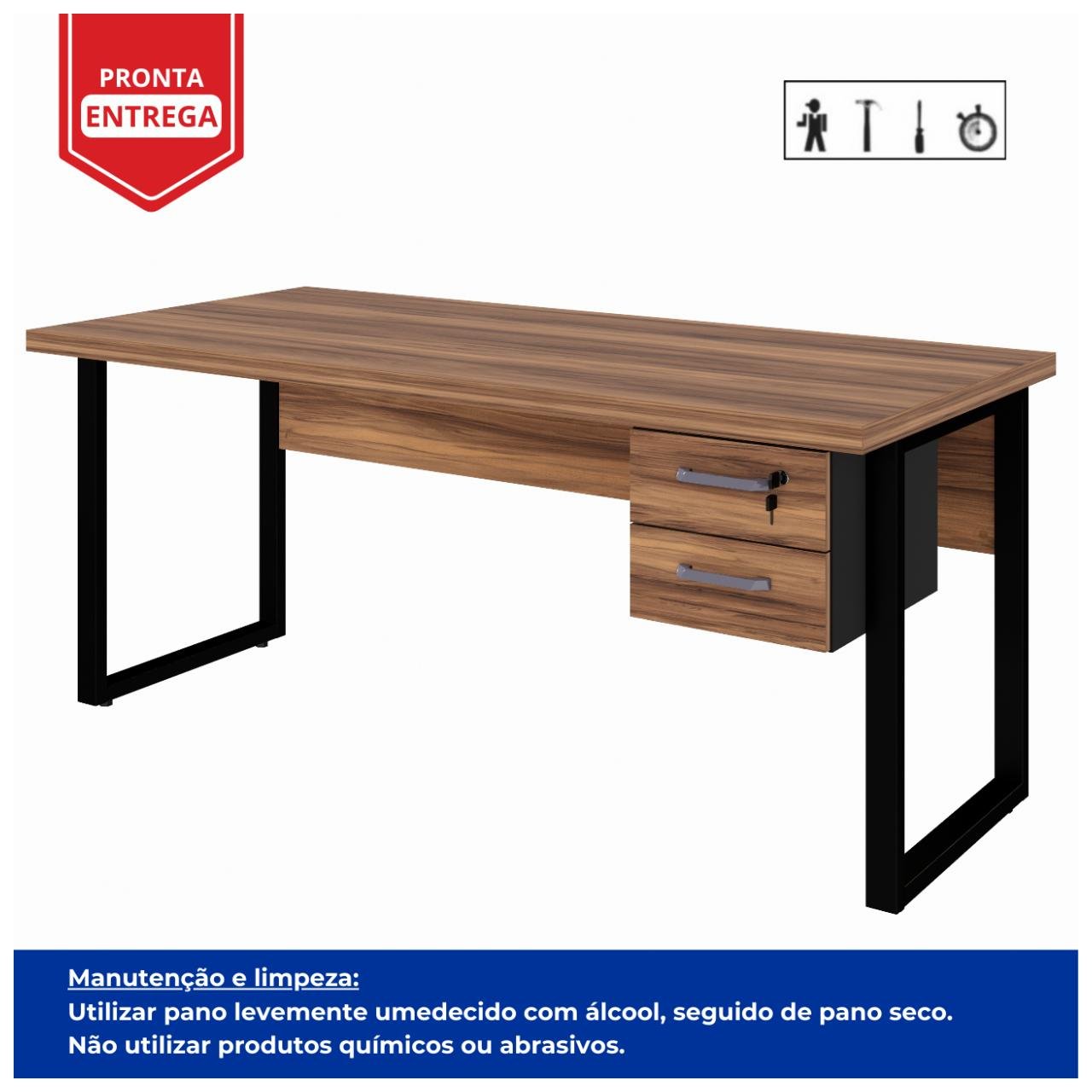 Mesa Escritório PÉ QUADRO 1,70×0,70m – C Gavetas – NOGAL SEVILHAPRETO – 24475 — foto 2