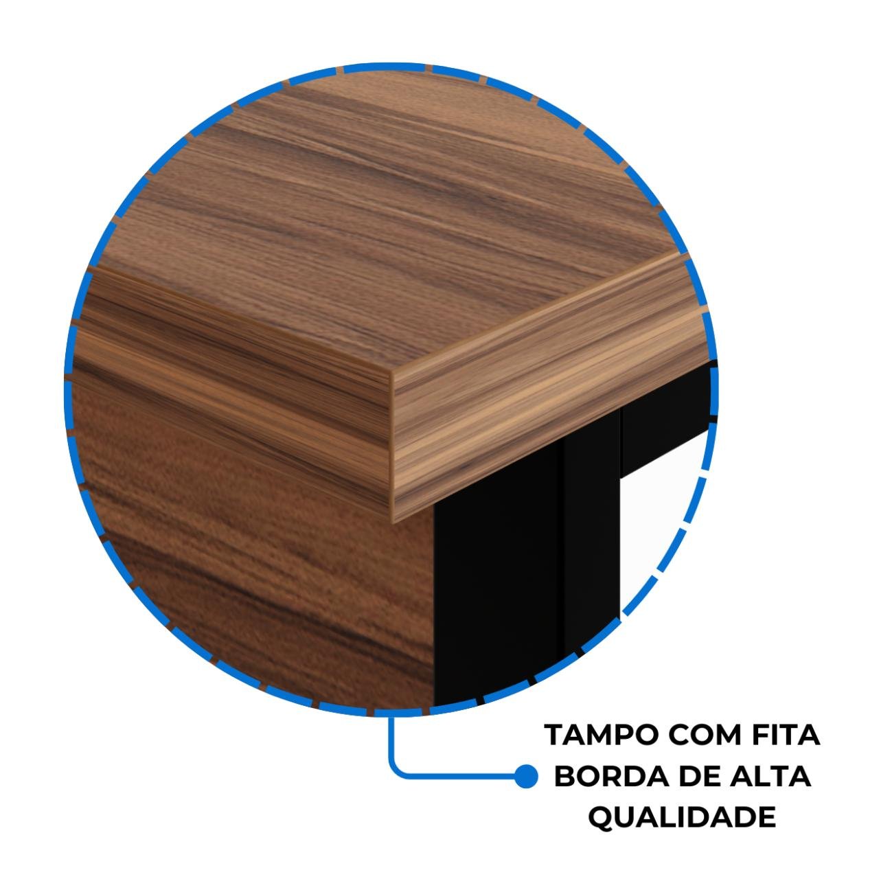 Mesa Escritório PÉ QUADRO 1,50×0,60m – C/ Gavetas – NOGAL SEVILHA/PRETO – 24473 — foto 7