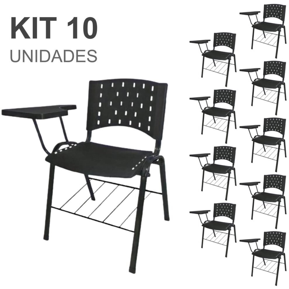 KIT 10 Cadeiras Universitárias com Prancheta e Porta Livros REAPLAST – 32042