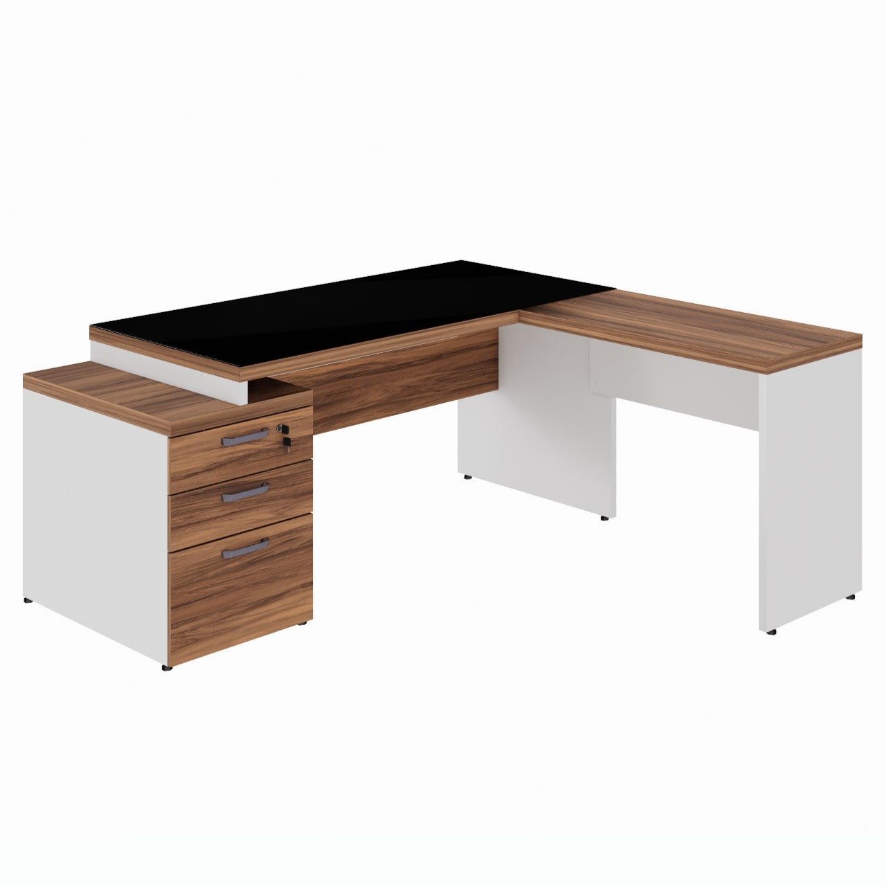 Mesa para Escritório em “L” com Gavetão – 1,92X1,60m -NOGAL SEVILHA/BRANCO – 34431 — foto 2