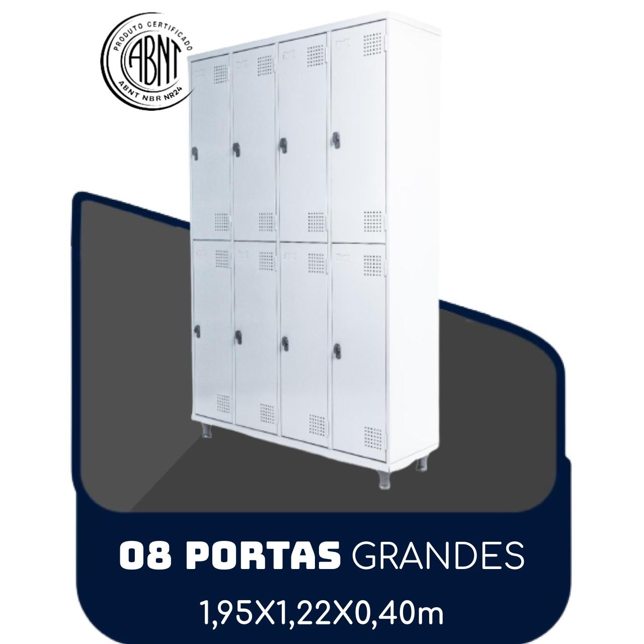 Armário Roupeiro de Aço c/ 08 Portas GRANDES – 1,95×1,22×0,40m – SA – CZ/CZ – 14003