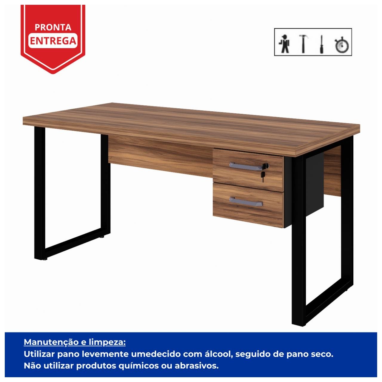 Mesa Escritório PÉ QUADRO 1,50×0,60m – C/ Gavetas – NOGAL SEVILHA/PRETO – 24473 — foto 4