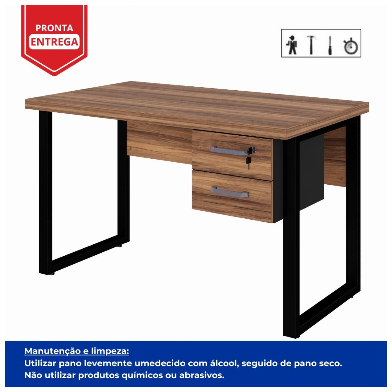 Mesa Escritório PÉ QUADRO – 1,20×0,60m – C Gavetas – NOGAL SEVILHAPRETO – 24471 — foto 8