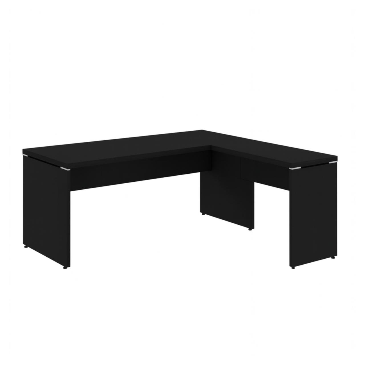 Mesa em L PÉ PAINEL – S/ Gavetas – PRETO / PRETO – 26012