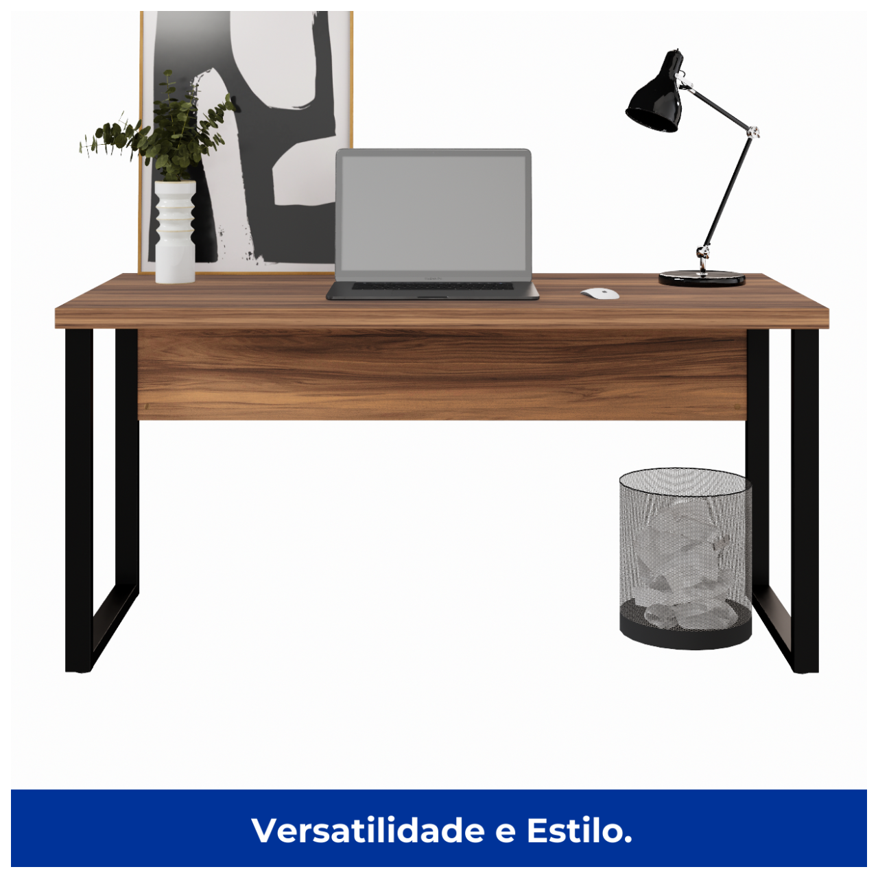 Mesa Escritório PÉ QUADRO 1,50×0,60m -S/ Gavetas – NOGAL SEVILHA/PRETO – 24472 — foto 4