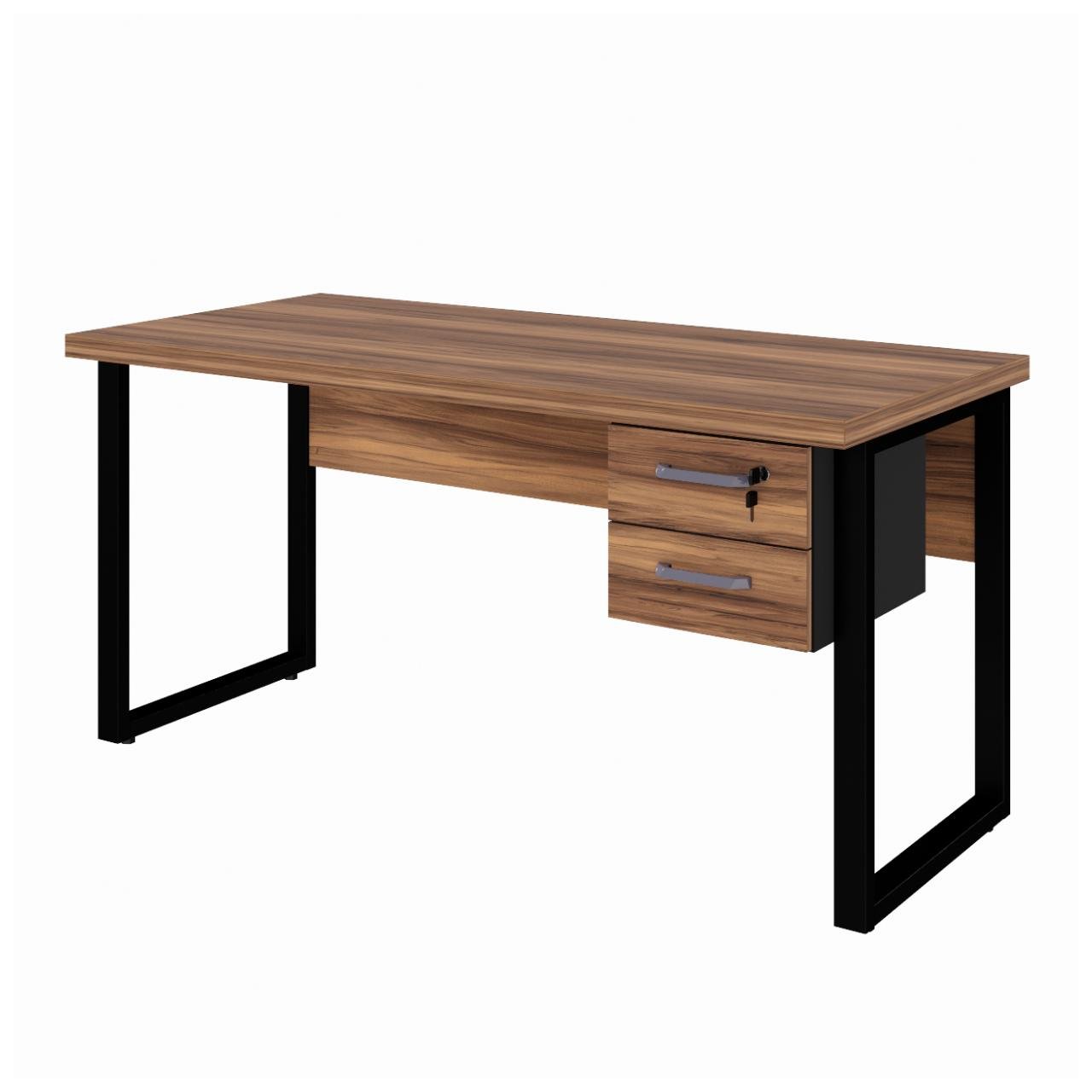Mesa Escritório PÉ QUADRO 1,50×0,60m – C/ Gavetas – NOGAL SEVILHA/PRETO – 24473