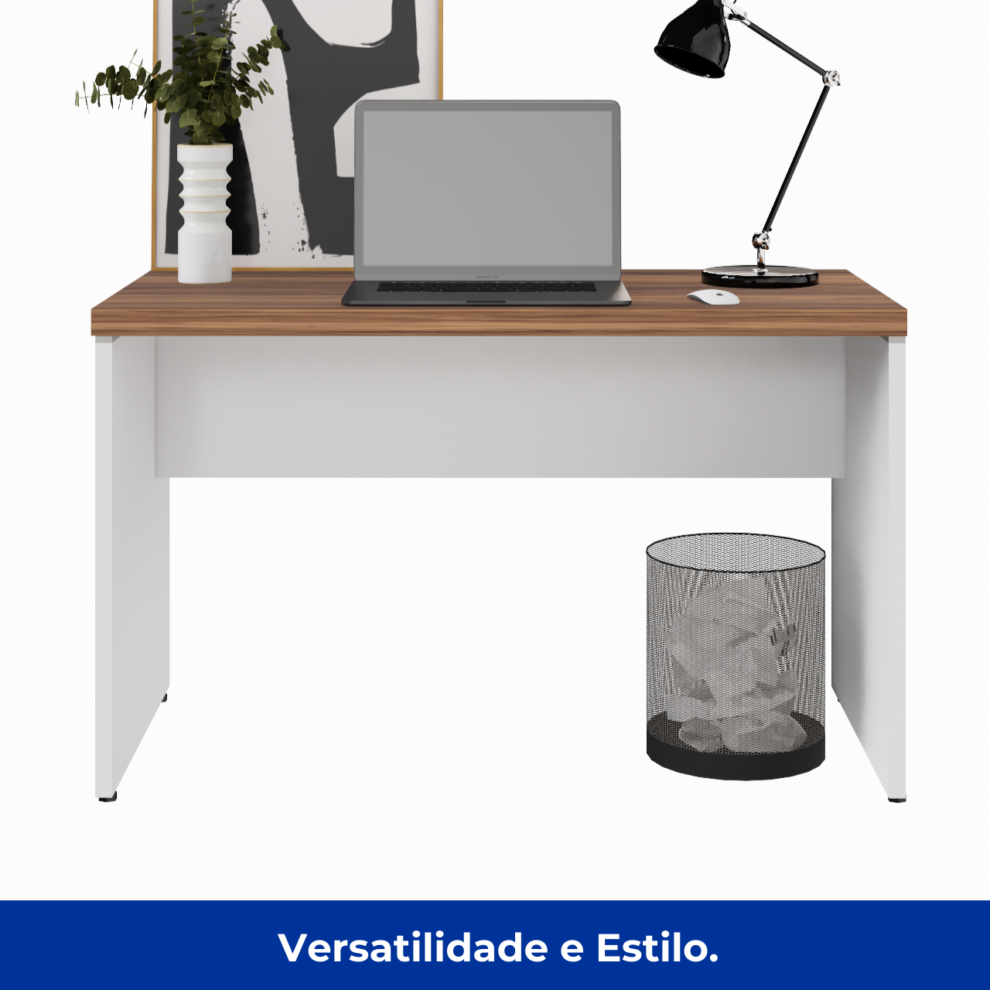 Mesa de Escritório 1,20×0,60m C/ ou S/ Gaveta – NOGAL SEVILHA/BRANCO – 3430 — foto 3