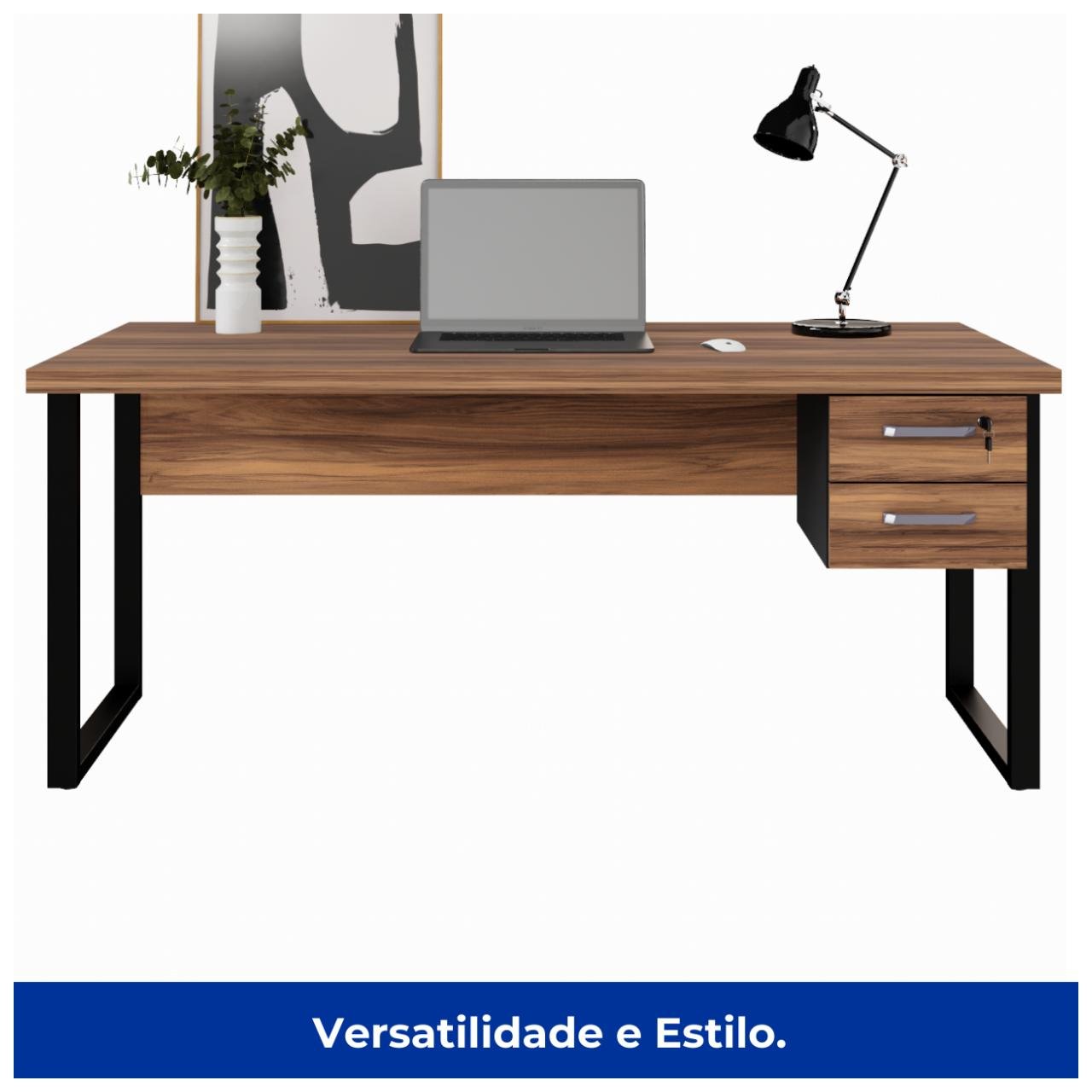 Mesa Escritório PÉ QUADRO 1,70×0,70m – C Gavetas – NOGAL SEVILHAPRETO – 24475 — foto 3