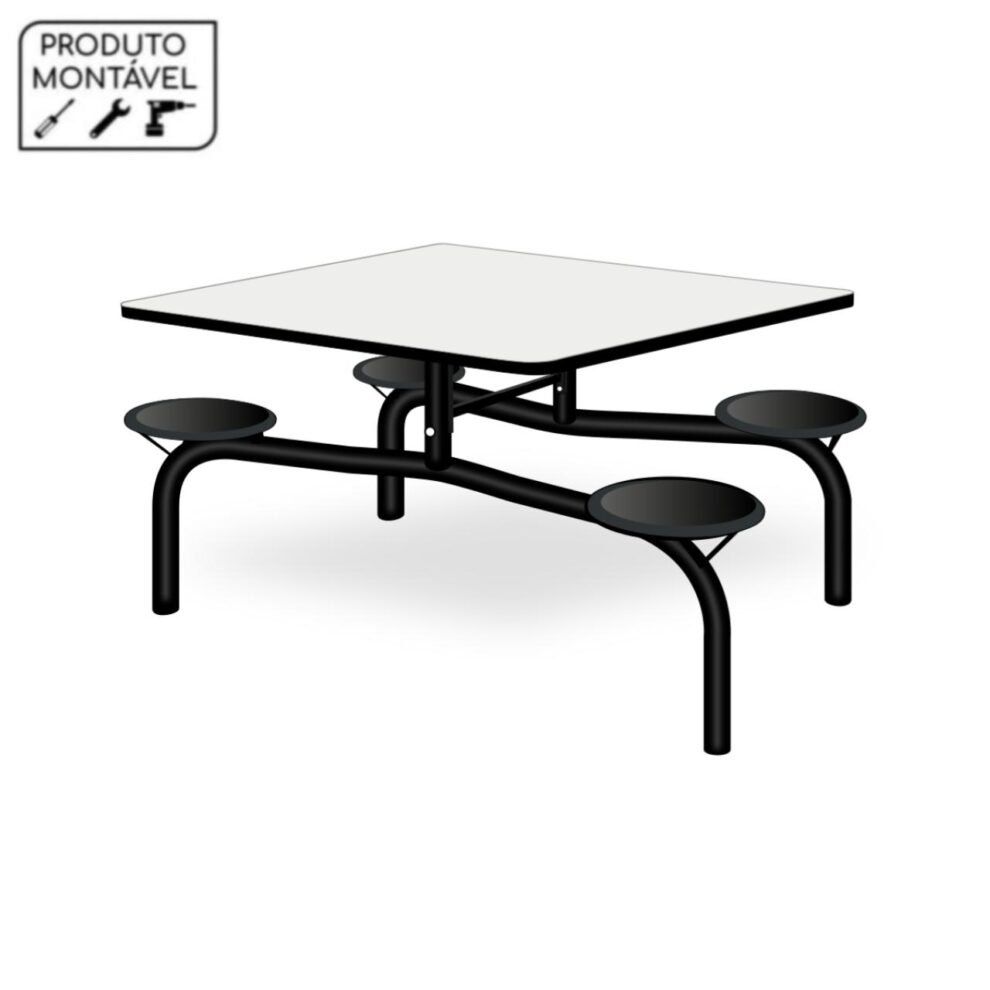 Mesa para Refeitório Fixo 04 Lugares MDP BRANCO DE 25 MM – ART VIVA – 50052