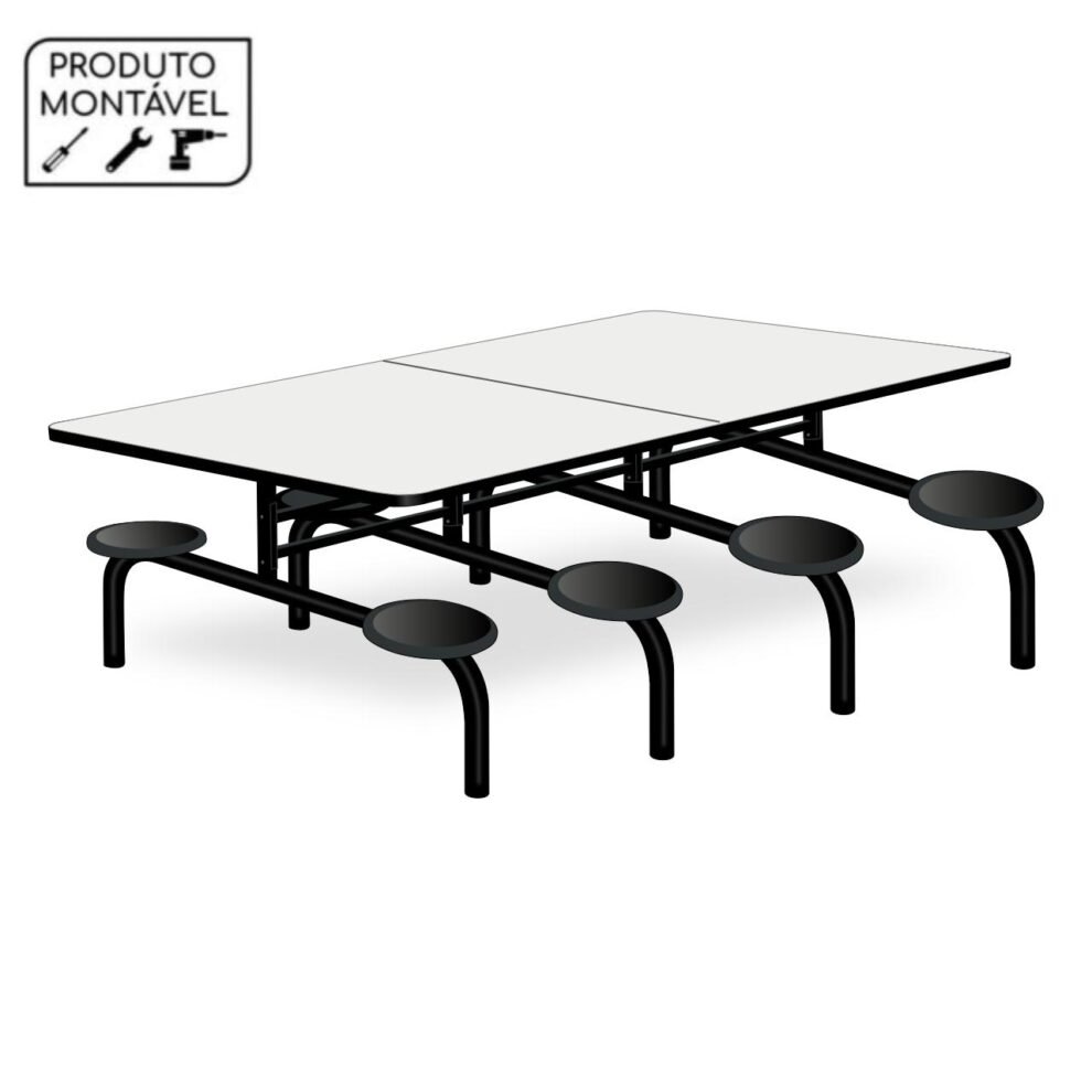 Mesa para Refeitório 8 Lugares MDP Branco de 25 mm – FIXO – ART VIVA – 50045