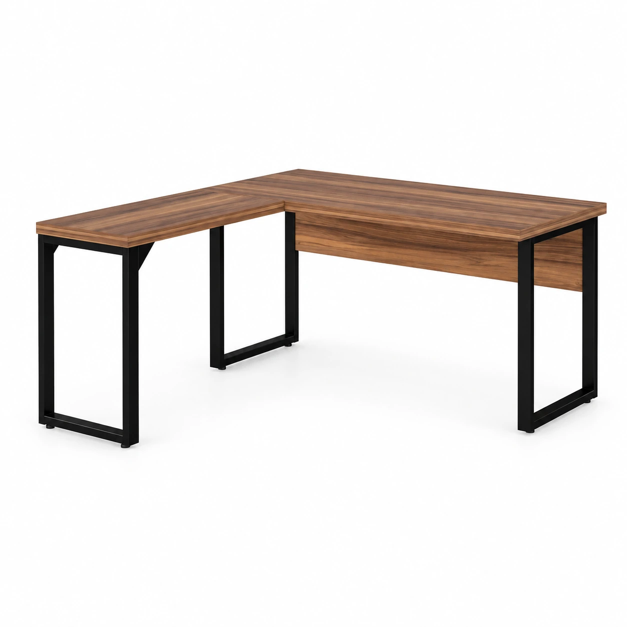 Mesa em L PÉ QUADRO (Mesa 1,50m + Mesa Auxiliar) – S/ Gavetas NOGAL SEVILHA/PRETO – 24476