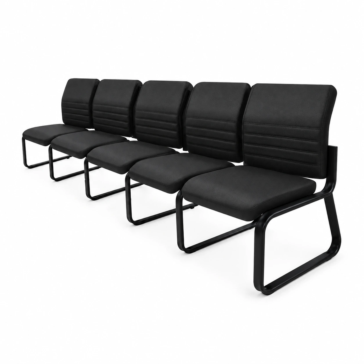 Sofanete para Escritório Estofada com 05 Lugares ESTOFADA – PMD – Cor Preto – 33123