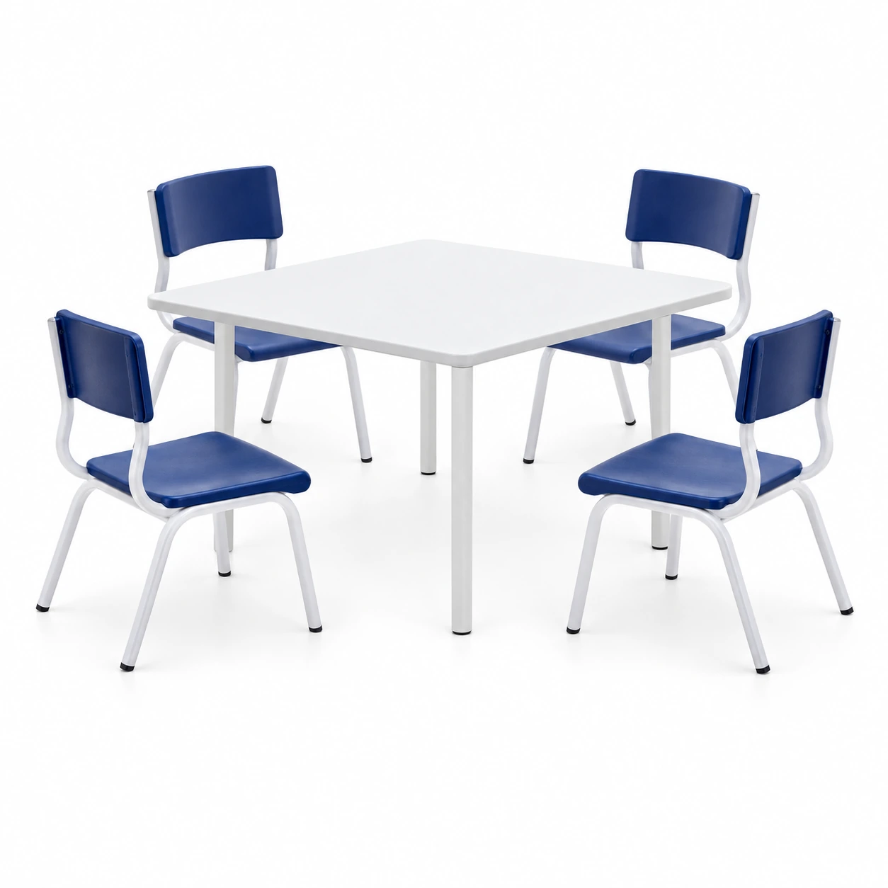 Conjunto QUADRADO c/ 04 Cadeiras Cor AZUL – TAMPO BRANCO – INFANTIL 02 a 06 Anos – MR PLAST – 41003
